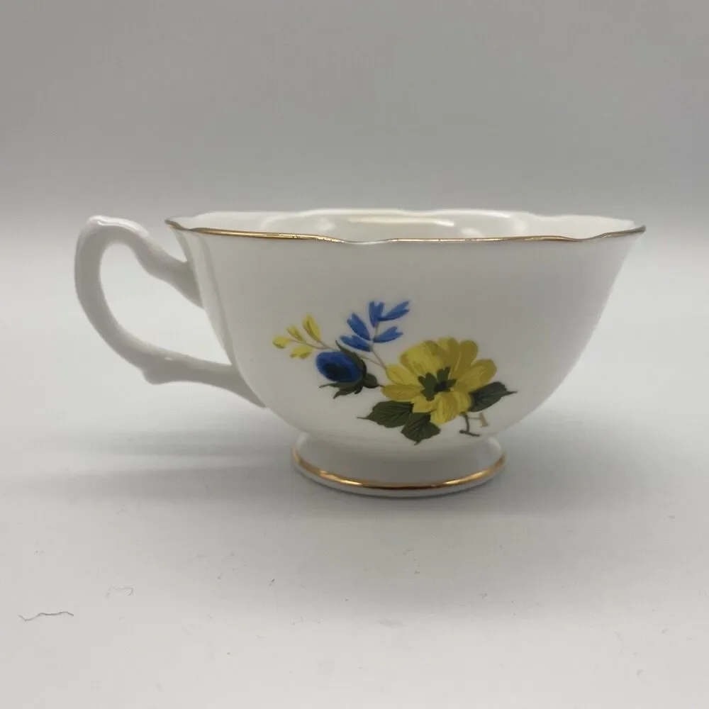 Royal Grafton Bone Chine Blue & Yellow Floral  Tea Cup Saucer Set